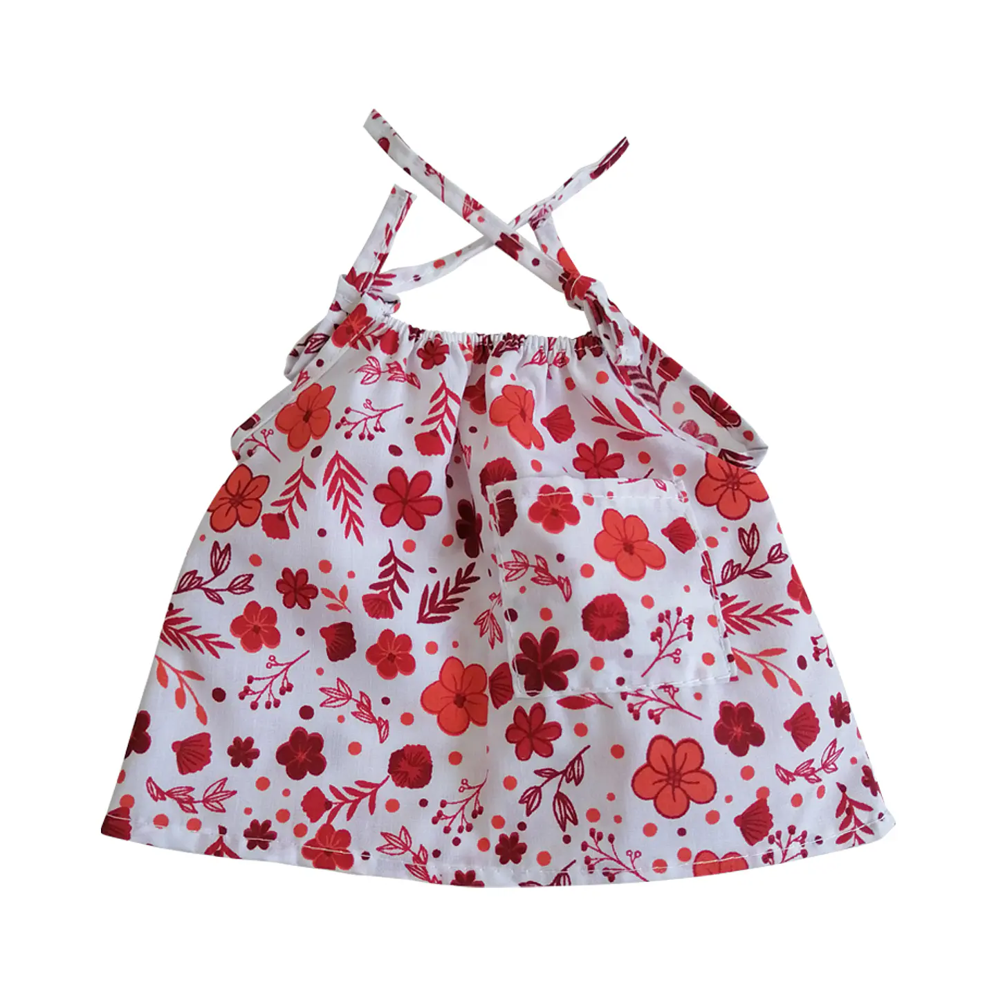 Vestido con Tirantes Flores Rojas Muñecos 38cm 1