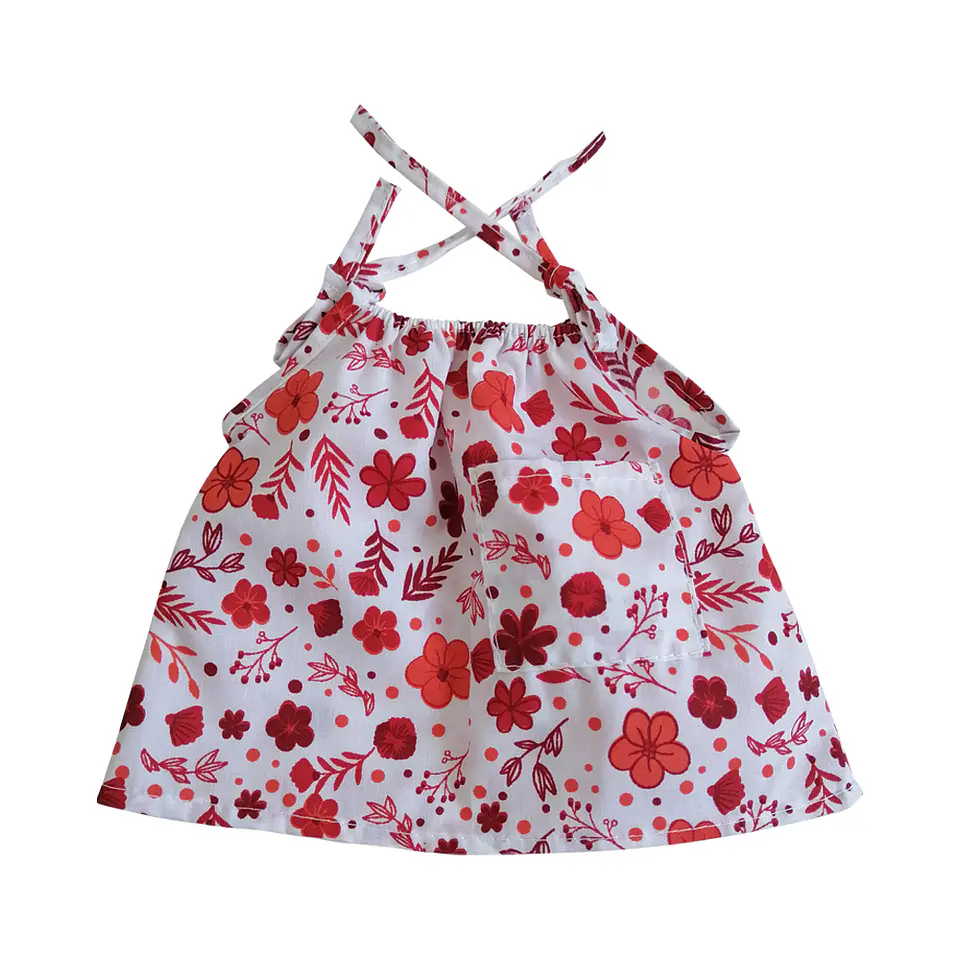 Vestido con Tirantes Flores Rojas Muñecos 38cm 1