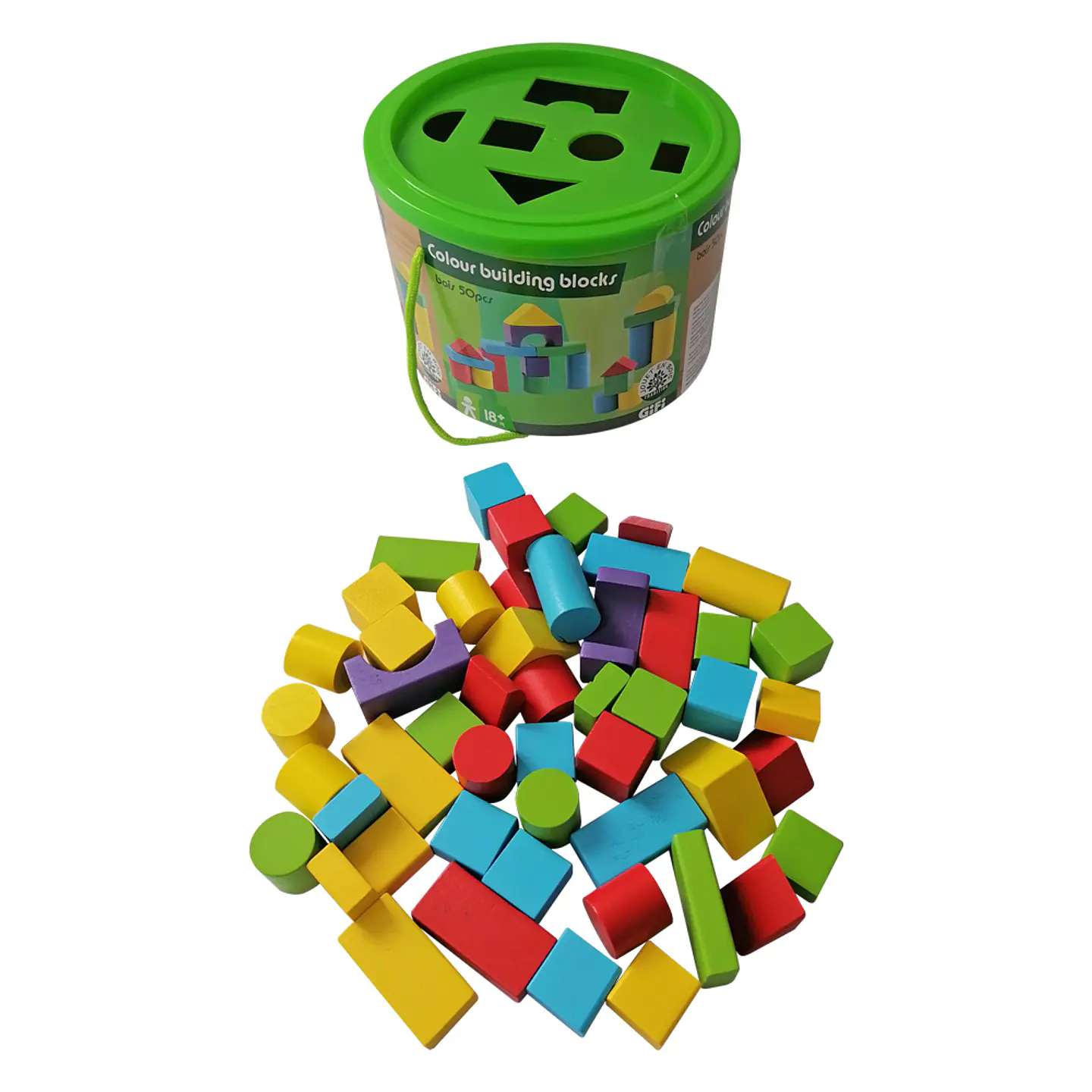 Balde Construcción Figuras Geométricas de Madera 2