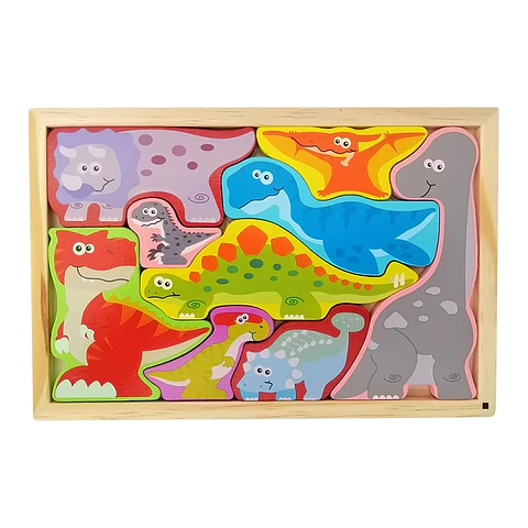 Puzzle Encaje Madera Animales Dinosaurios en Inglés