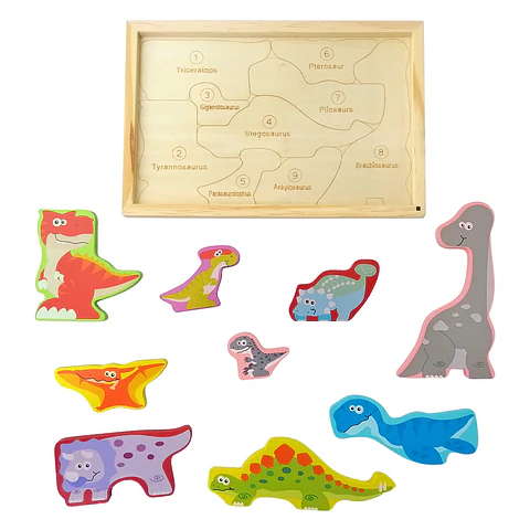 Puzzle Encaje Madera Animales Dinosaurios en Inglés