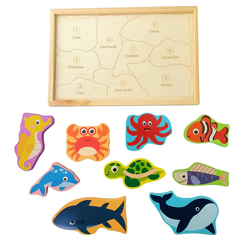 Puzzle Encaje Madera Animales del Mar en Inglés