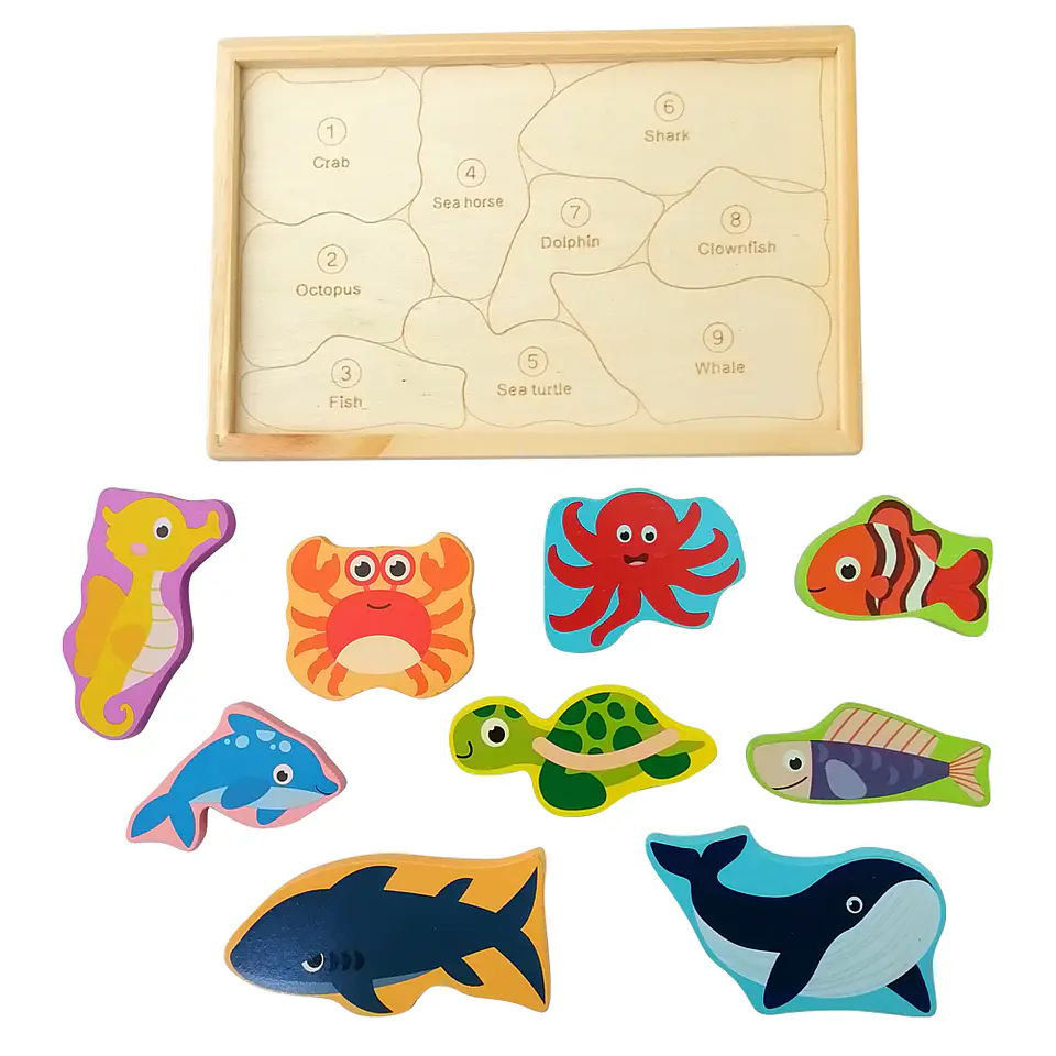 Puzzle Encaje Madera Animales del Mar en Inglés 1