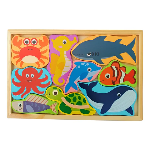Puzzle Encaje Madera Animales del Mar en Inglés