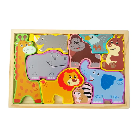 Puzzle Encaje Madera Animales de la Selva en Inglés