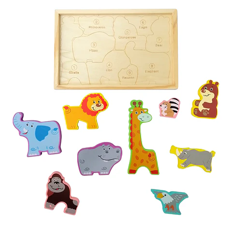 Puzzle Encaje Madera Animales de la Selva en Inglés
