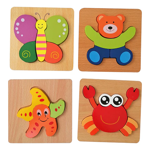 Set de 4 Puzzles de Animales Madera 15x15