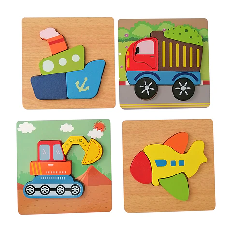 Set de 4 Puzzles de Transportes Madera 15x15