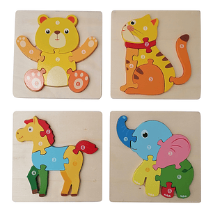 Set de 4 Puzzles Animales Terrestres Madera 17x17