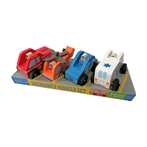 Set 4 Vehículos de Madera Emergencia