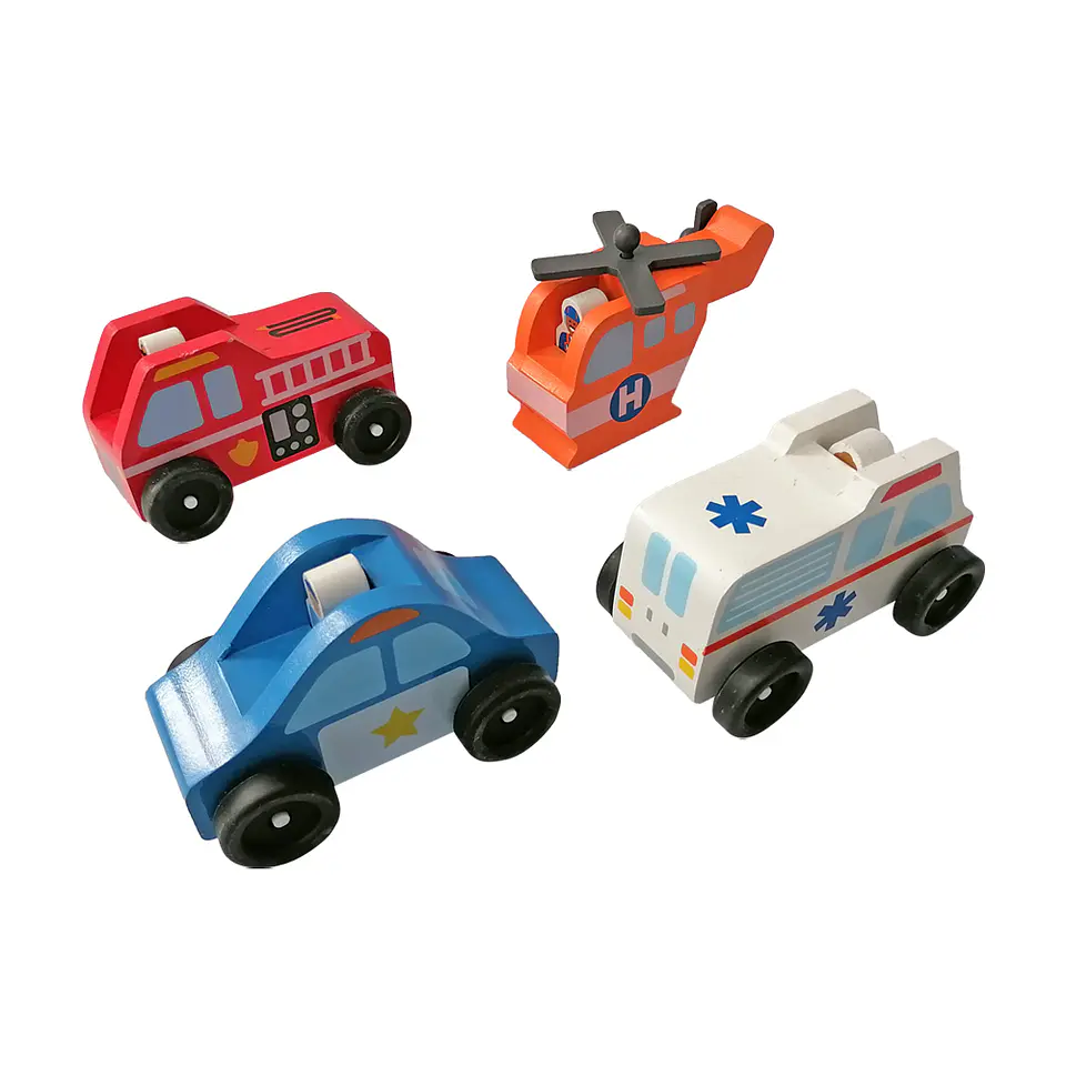 Set 4 Vehículos de Madera Emergencia 2