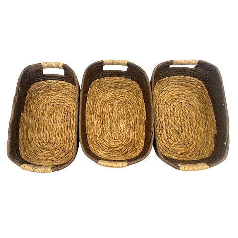 Set de 3 Canastos Rectangulares de Ficha Natural Bicolor