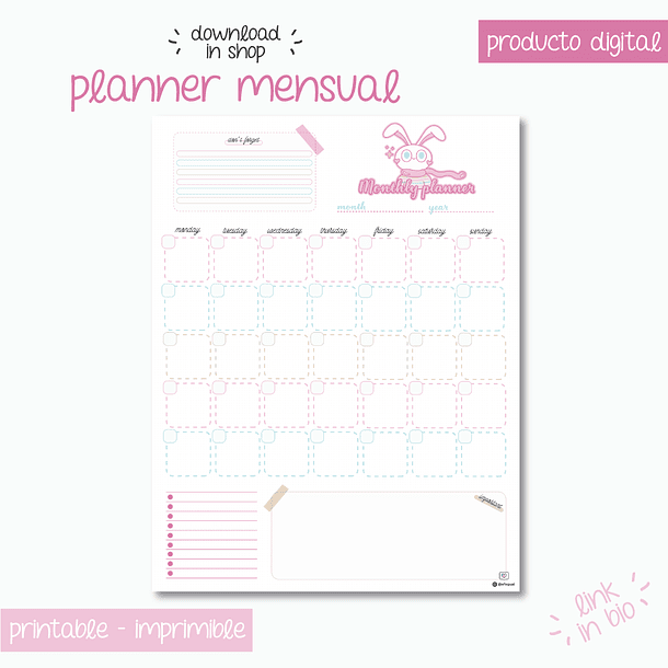 Planner mensual y semanal 🐰 Planificador kawaii 3