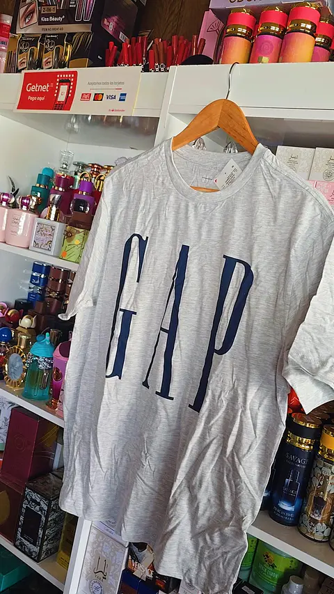 Polera Gap Gris logo Azul Navy M 