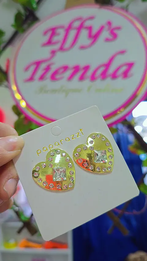 Aros Corazón Escudo tacha cristal Dorado