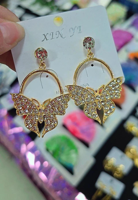 Aros Mariposa Cristal Dorado