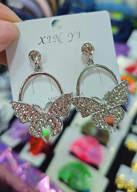 Aros Mariposa Cristal Plateado