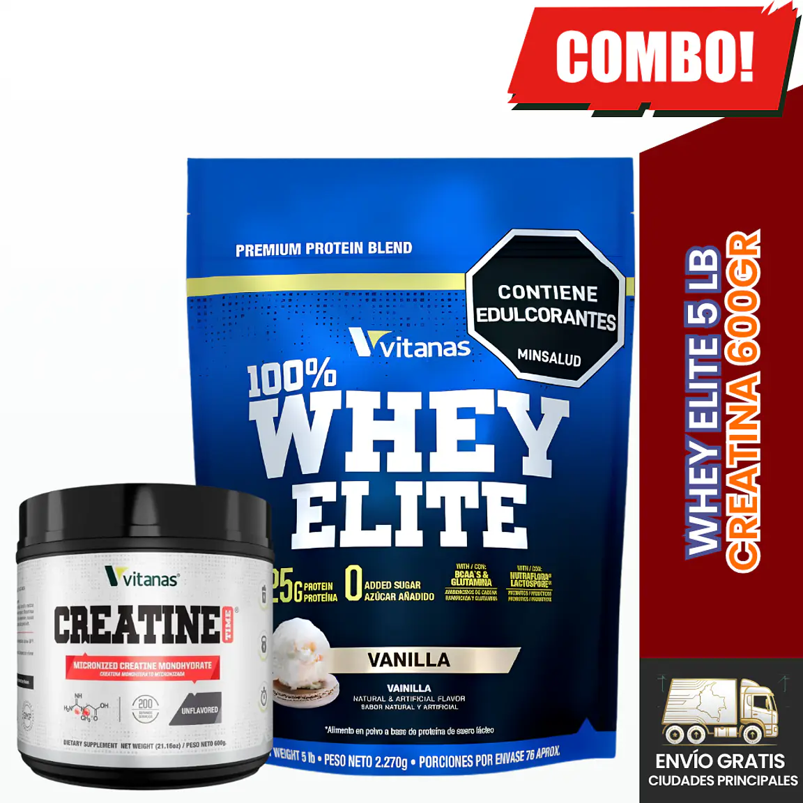 Combo Whey Elite 5 lb + Creatina 600 g | Vitanas 1