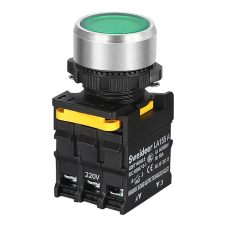 Pulsador con Indicador Led Verde 220v 2