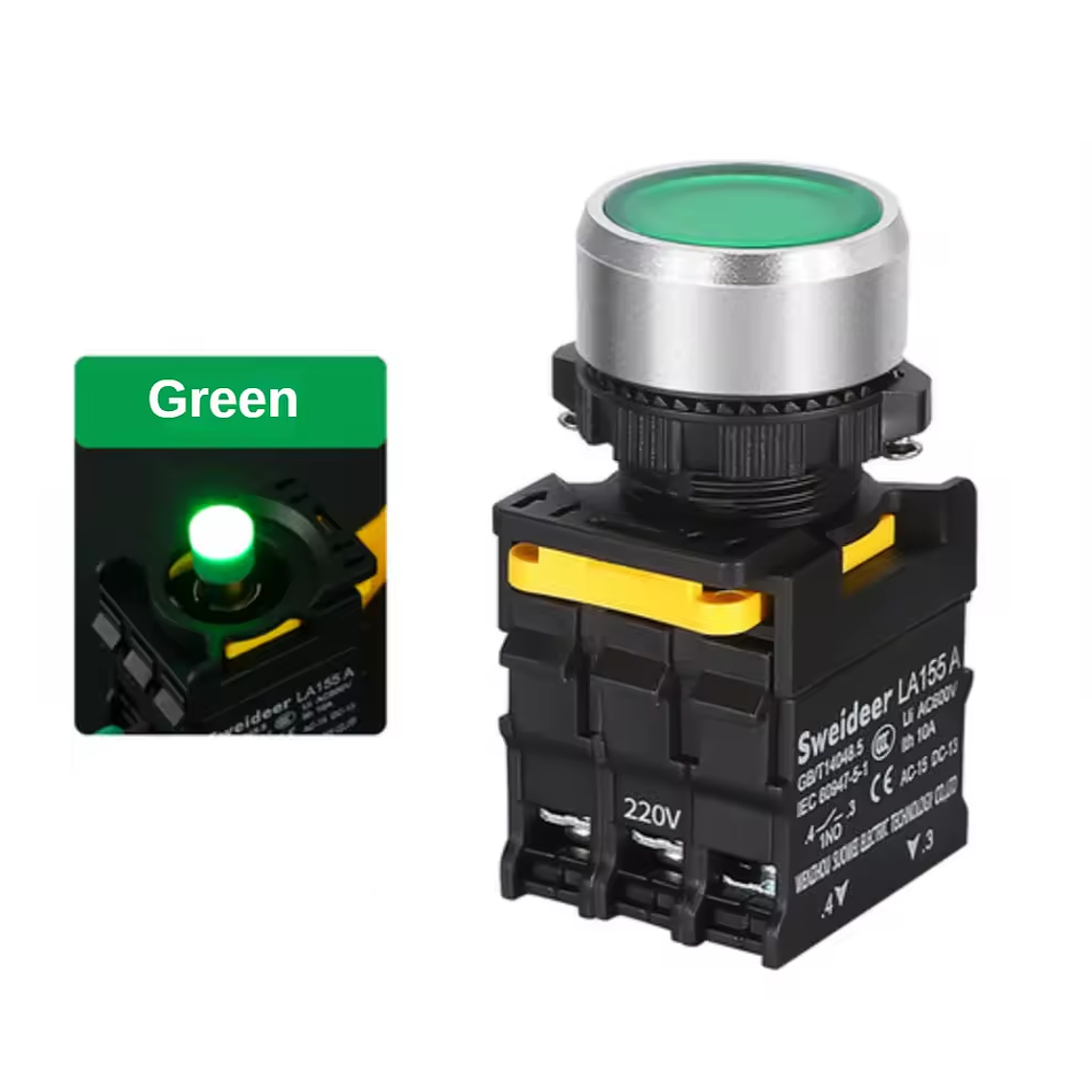 Pulsador con Indicador Led Verde 220v 3