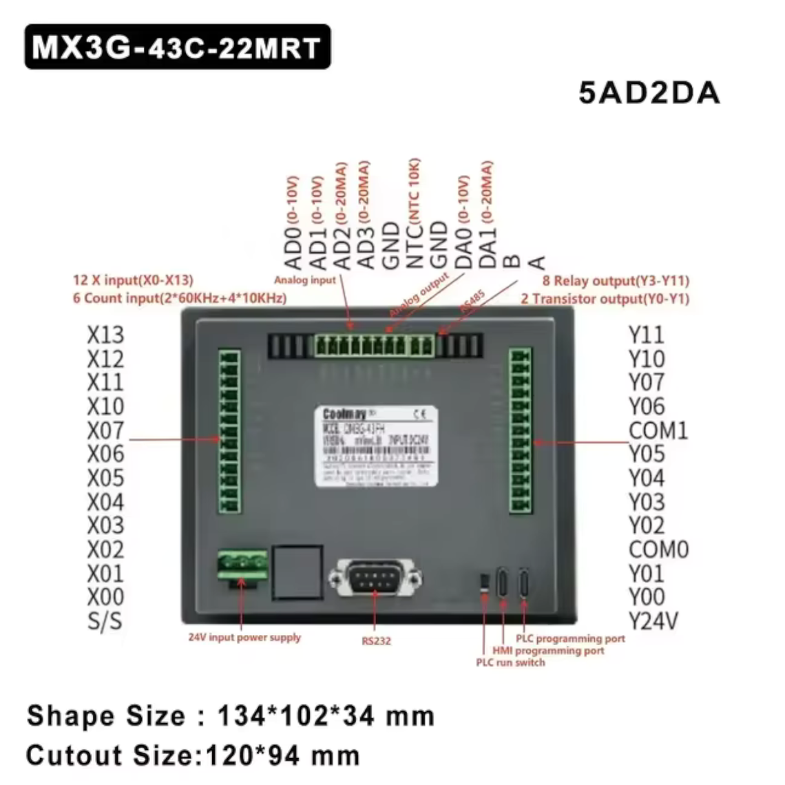 Plc / HMI All in One MX3G-43C-22MRT Coolmay  4