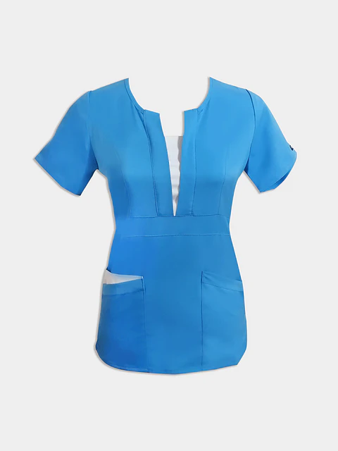 Blusa Mujer Celeste Cielo Modelo Atena Aplicacion Blanco