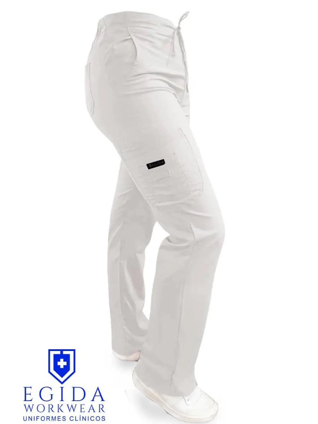 Pantalon Modelo Cargo Elasticado Antifluido Blanco - Uniformes clínicos Égida Chile