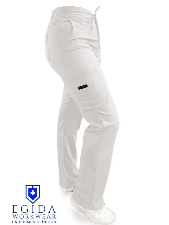 Pantalon Modelo Cargo Elasticado Antifluido Blanco 3
