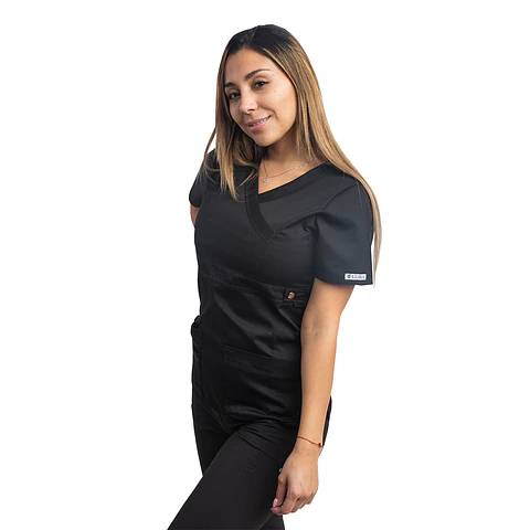 Tela De Invierno Blusa Medica Negra Modelo Cargo Poplin - nuevo
