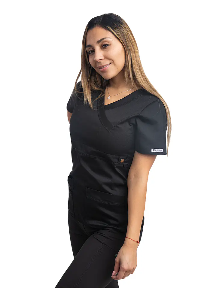 Tela De Invierno Blusa Medica Negra Modelo Cargo Poplin - nuevo 1