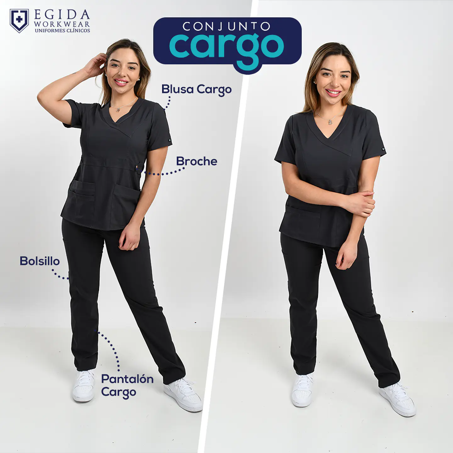 Conjunto Clínico Gris Antifluido Elasticado 2