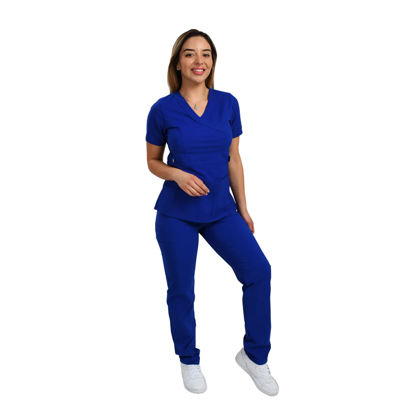 Conjunto Blusa Y Pantalon Clinico Antifluido Azul Rey Modelo Cargo 1