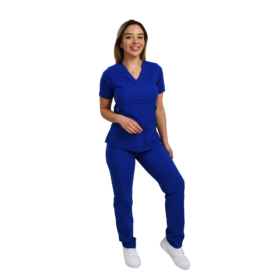 Conjunto Blusa Y Pantalon Clinico Antifluido Azul Rey Modelo Cargo 1
