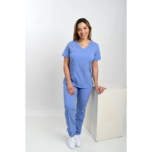 Blusa Celeste Antifluido Elasticado Modelo Aurora