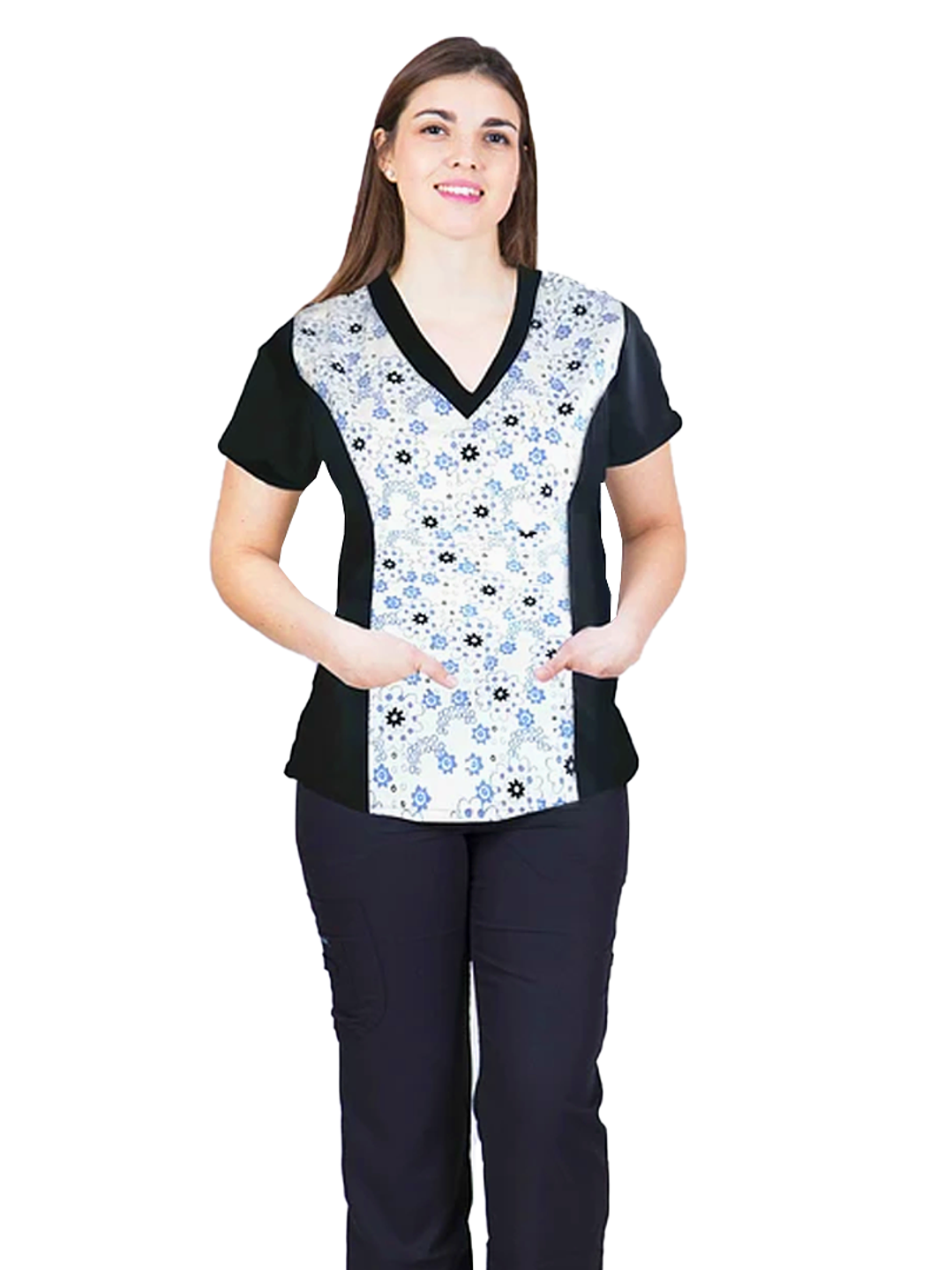 Blusa Negra Estampada Flores Celestes 1