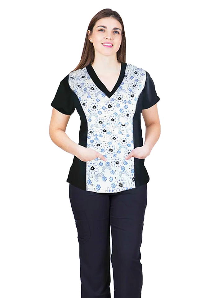 Blusa Negra Estampada Flores Celestes 1