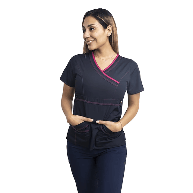 Tela De Invierno - Blusa Cargo Azul Marino Con Aplicacion Fucsia