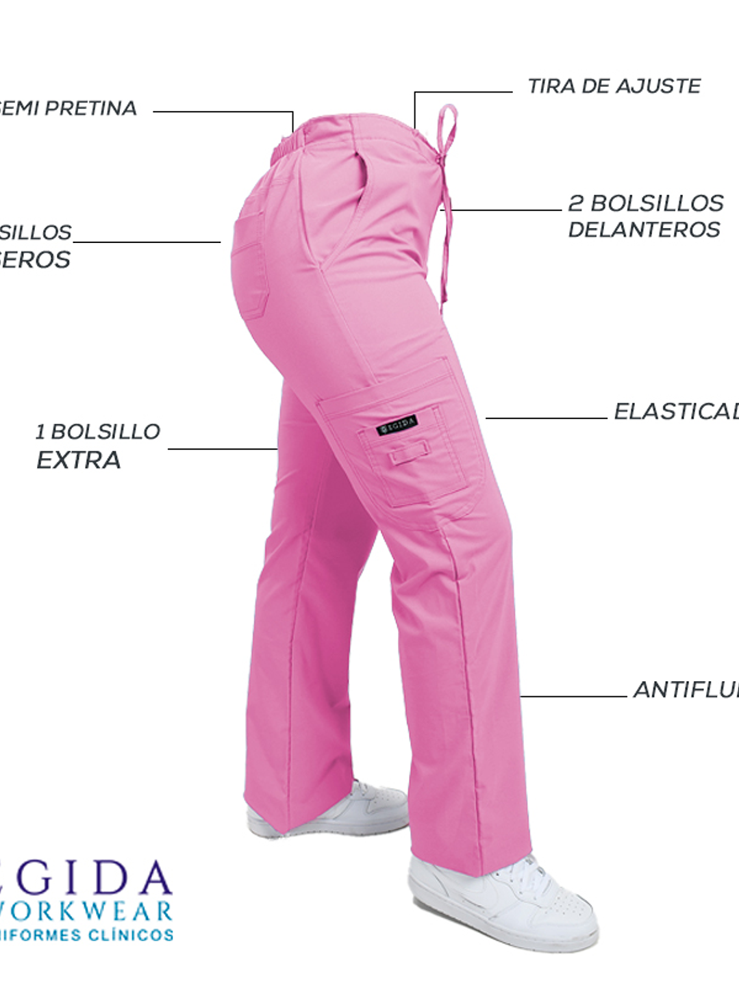 Pantalon Modelo Cargo Elasticado Antifluido Rosado 2