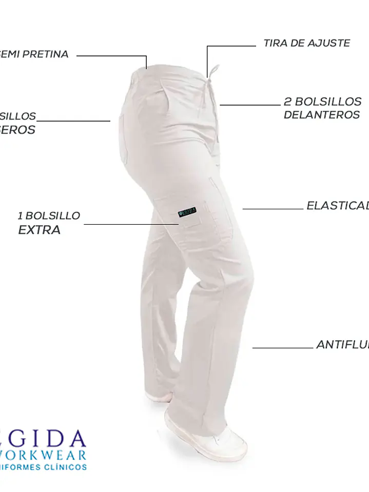 Pantalon Modelo Cargo Elasticado Antifluido Blanco 2