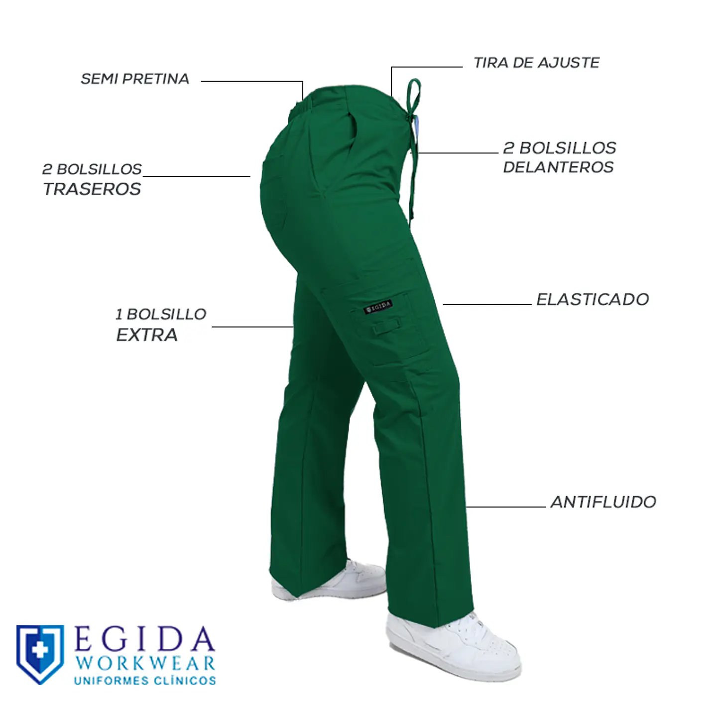 Pantalon Modelo Cargo Elasticado Antifluido Verde Botella 2