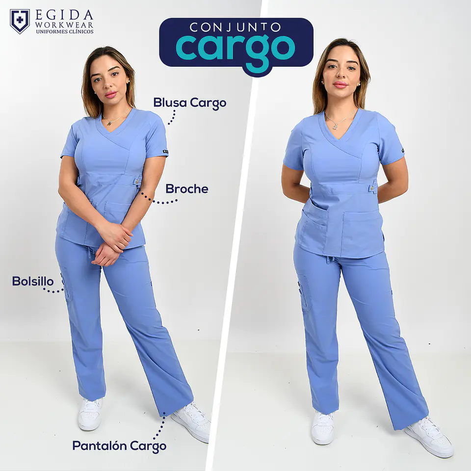 Pantalón Clínico para Mujer Modelo Cargo Antifluido Elasticado Celeste 8