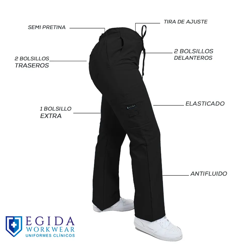 Pantalon Modelo Cargo Elasticado Antifluido Negro 3