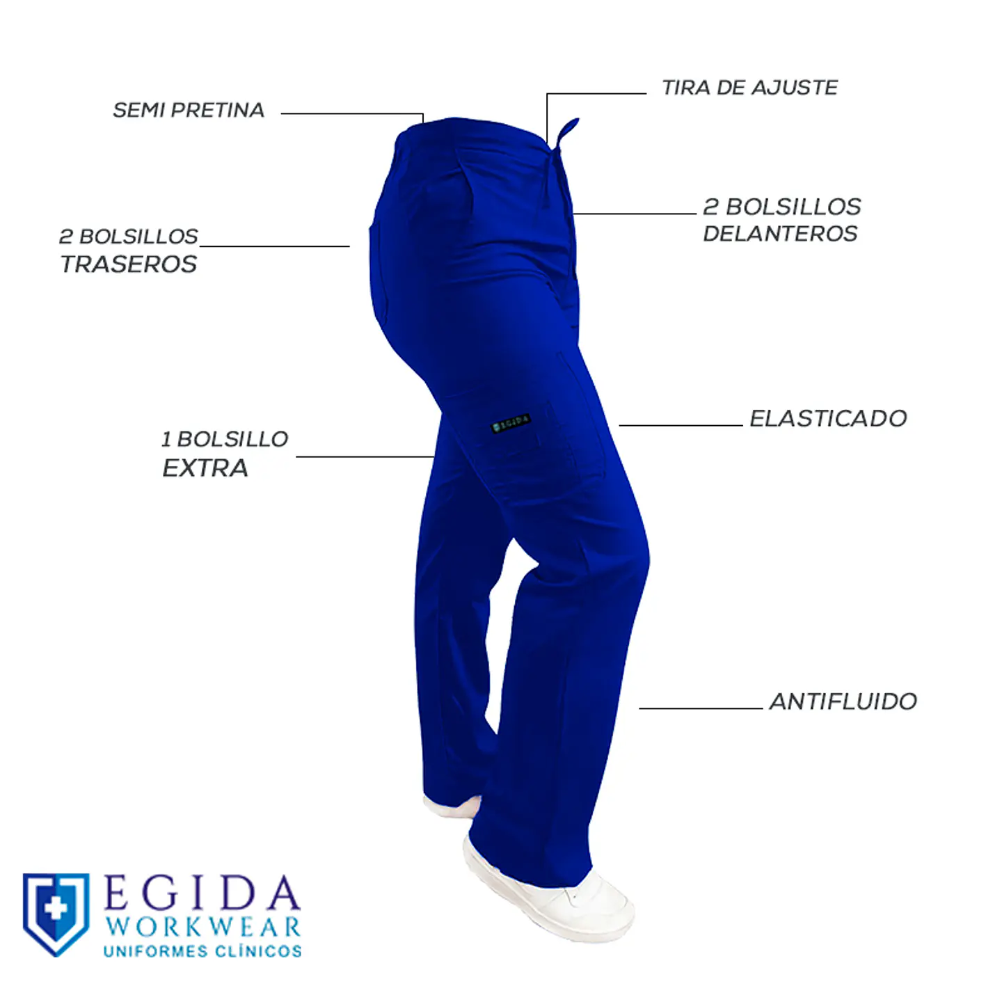 Pantalón Clínico Modelo Cargo Antifluido Azul Rey 6