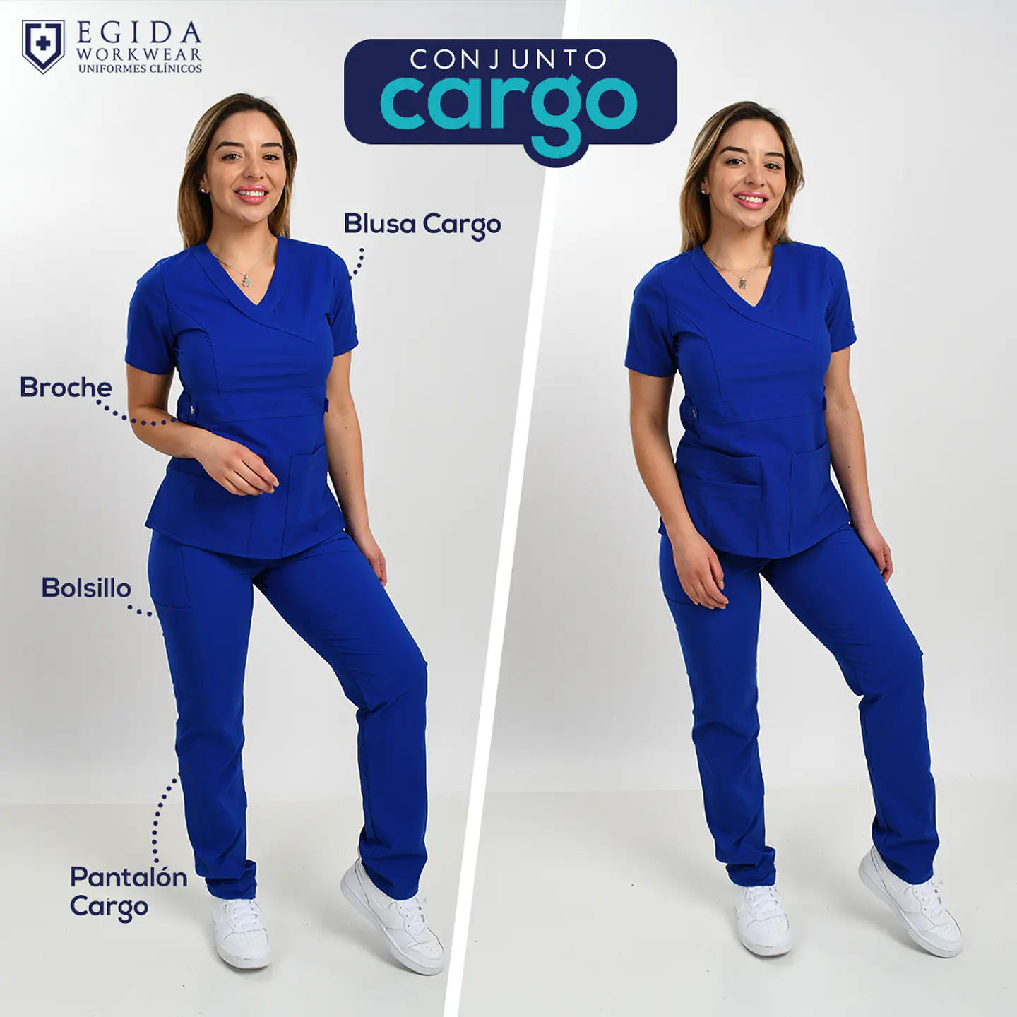 Pantalón Clínico Modelo Cargo Antifluido Azul Rey 7