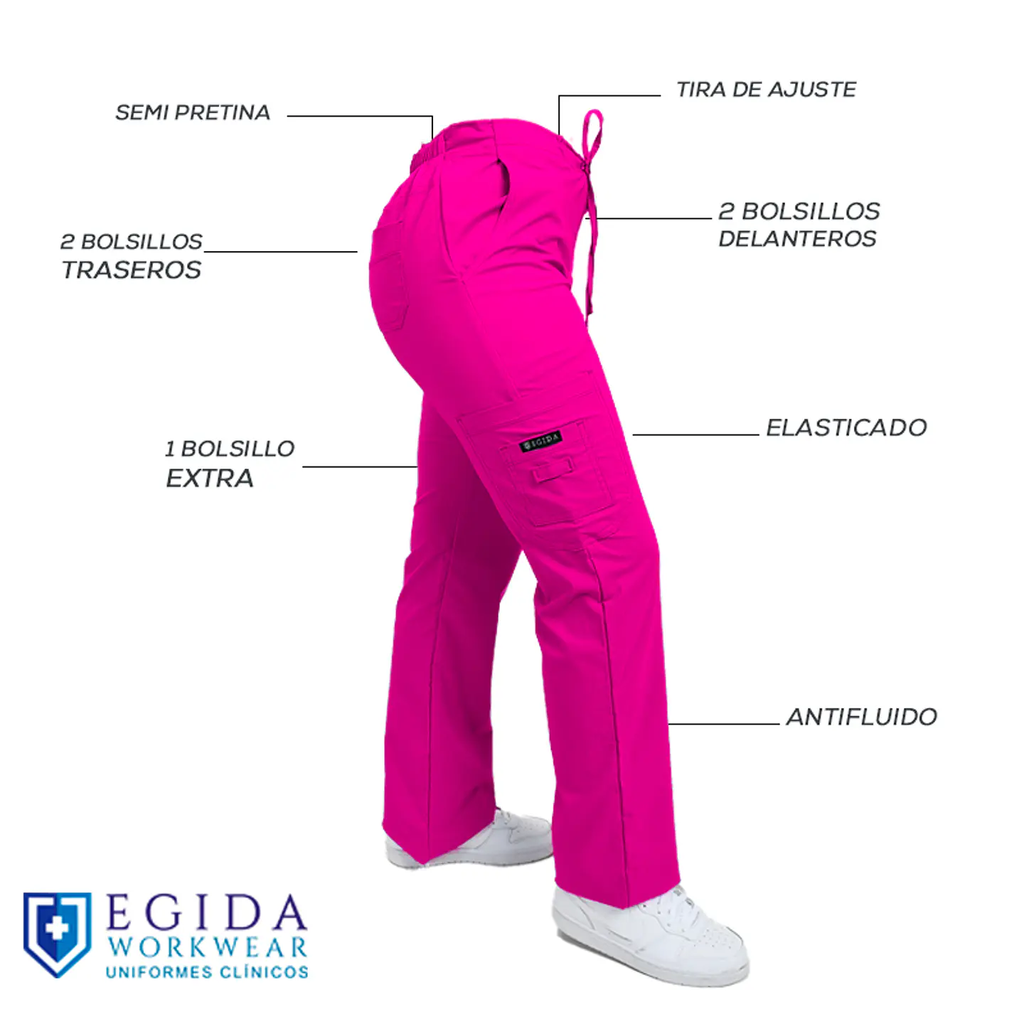 Pantalón Clínico para Mujer Modelo Cargo Antifluido Elasticado Fucsia 6