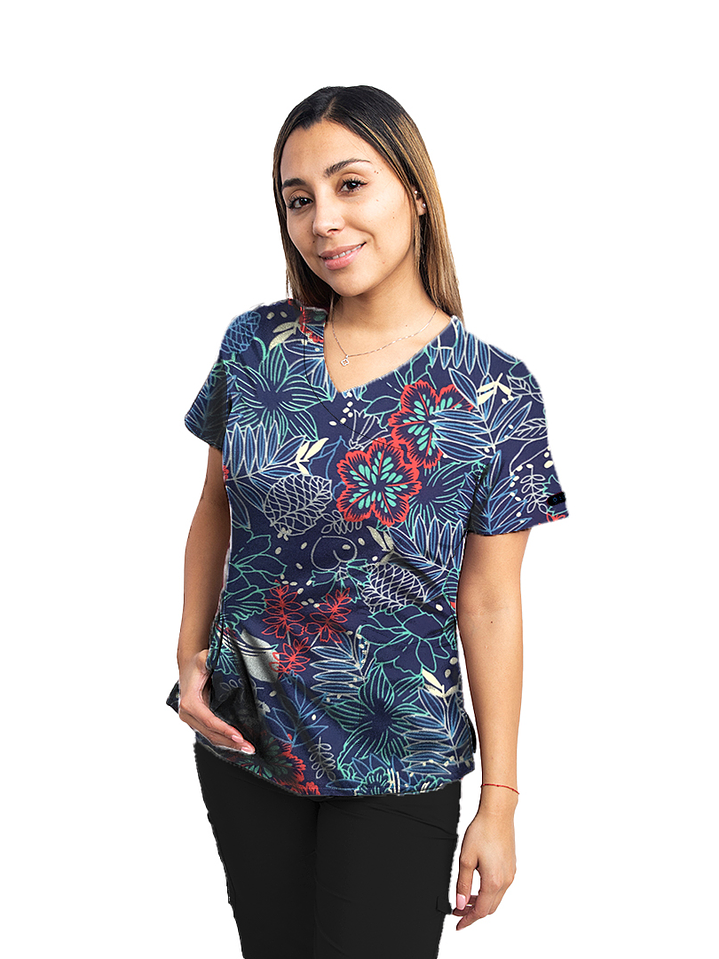 Blusa Estampada Diseño Flores Azules 1