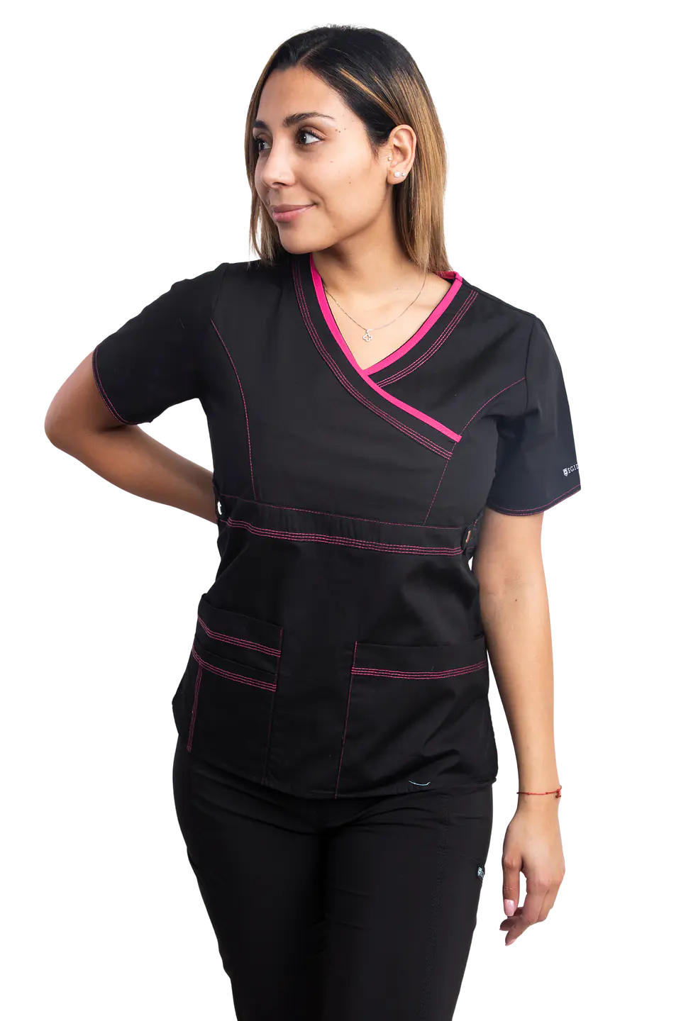 Blusa Cargo Negro Aplicacion Fucsia 1