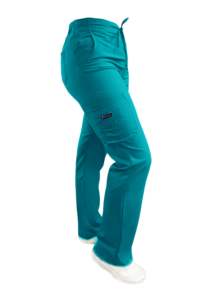 Pantalon Modelo Cargo Elasticado Antifluido Turquesa 1
