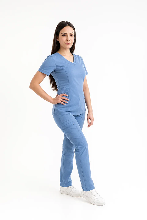 Conjunto Clinico Hana Celeste Ceil Blue  (Blusa Hana + Pantalon Hana Recto) – Línea Aesthetic