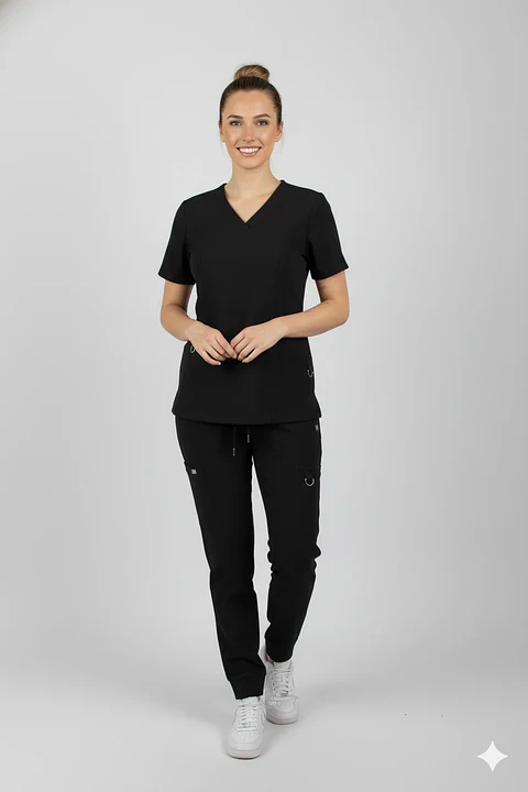 Conjunto Clinico Hana Negro  (Blusa + Pantalon Recto)